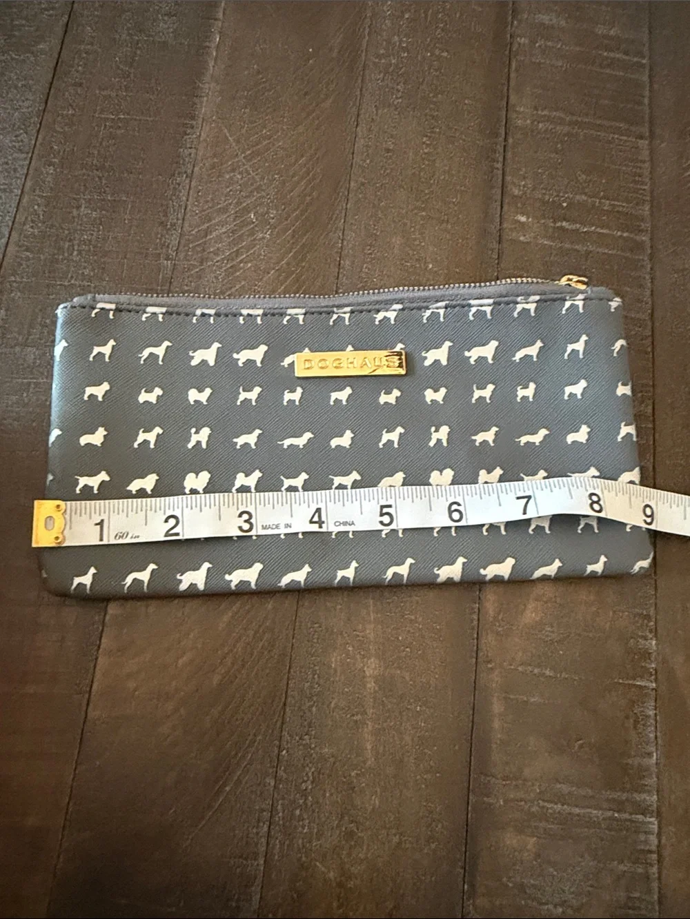 Gray Dog-Print Zip Pouch